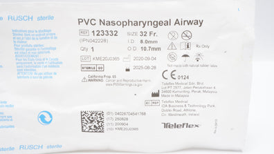 Teleflex 123332 Rusch PVC Nasopharyngeal Airway 32 Fr. 8.0mm I.D. x 10.7mm O.D.